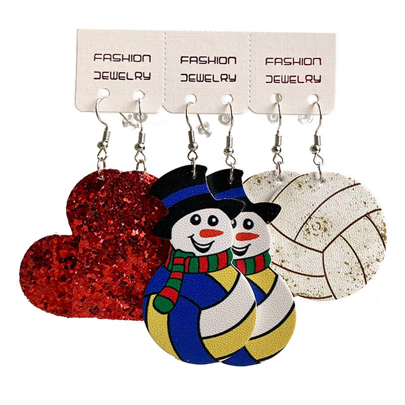 Wholesale 2 Sets Christmas Suit Western Cowboy PU Leather Water Drop Sports Snowman Earrings